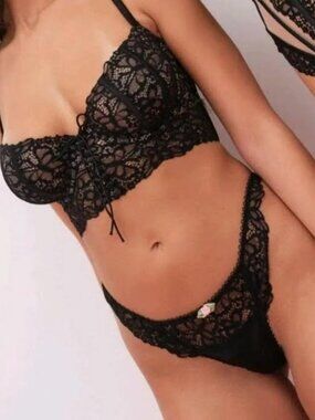 For Love & Lemons x Victoria's Secret Black Butterfly Lace Thong